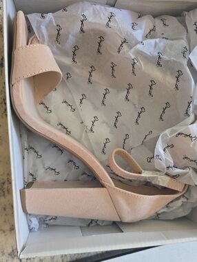 Qupid Blush Block Heel Ankle-Strap Sandal